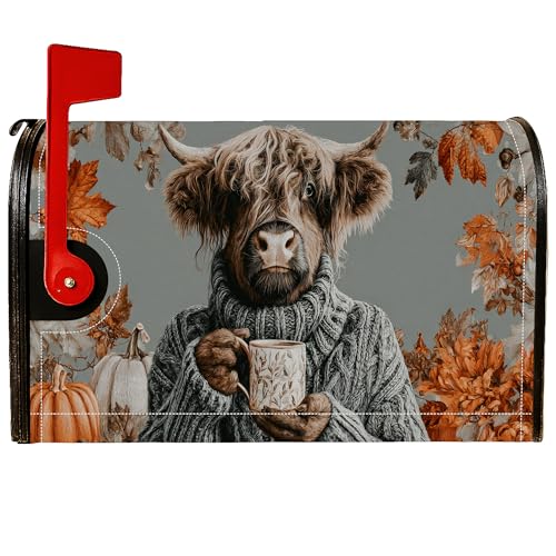 Magnetische Briefkastenabdeckungen mit Kuhmotiv, rustikale Bauernhaus-Kürbisblätter, Herbst-Orange, Briefkasten-Verpackung für Haustür-Dekoration, 45,7 x 53,3 cm von Generic