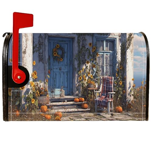 Magnetische Briefkastenabdeckungen mit Sonnenblumen, rustikaler Bauernhaus-Kürbis-Stuhl, Herbstgelb, Briefkastenabdeckung für Garten, Terrasse, Dekoration, 45,7 x 53,3 cm von Generic