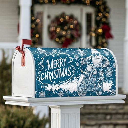 Magnetische Briefkastenabdeckungen mit Weihnachtsmann-Motiv, ausgefallene Vintage-Motorrad-Schneeflocken, Weihnachten, blaugrün, Briefkasten-Dekorationen für Haustür, Dekoration, 53,3 x 65,9 cm Magnetische Briefkastenabdeckungen mit Weihnachtsmann-Motiv, ausgefallene Vintage-Motorrad-Schneeflocken, Weihnachten, blaugrün, Briefkasten-Dekorationen für Haustür, Dekoration, 53,3 x 65,9 cm von Generic