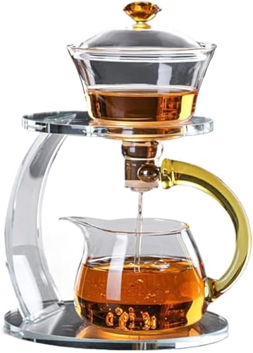 Magnetische Teekanne, halbautomatisches Glas-Tee-Set, Lazy Kung Fu Glas-Tee-Set, Glas-Tee-Set, hitzebeständiges magisches Glas-Teekannen-Set, Gold Handle von Generic