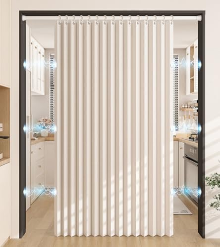 Magnetischer Türvorhang mit Teleskopstange, Raumteiler Vorhang für Wohnzimmer Schlafzimmer Badezimmer, Falttüren Innentüren Privatsphäre Kälteschutz Hitzeschutz von Generic