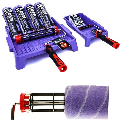 Malerset 10 tlg: 4x Farbroller Spinner - 2x Farbrolle Killer Mini - 2 x Roller-Griff - 2 x Farbwanne - Streichsets für Wandfarbe -Farbzubehör Blue Dolphin – Made in EU (Malset XL) von Generic