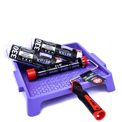 Malerset 4 tlg: 2x Farbroller Killer (25cm) - 1 x Roller-Griff - 1 x Farbwanne (32,5cmx34cm) - Streichsets für Wandfarbe -Farbzubehör Blue Dolphin – Made in EU (Malset M) von Generic