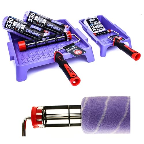 Malerset 8 tlg: 2x Farbroller Spinner - 2x Farbrolle Killer Mini - 2 x Roller-Griff - 2 x Farbwanne - Streichsets für Wandfarbe -Farbzubehör Blue Dolphin – Made in EU (Malset L) von Generic