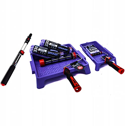 Malerset 9 tlg: 2x Farbroller Spinner - 2x Farbrolle Killer Mini - 2 x Roller-Griff - 2 x Farbwanne – Aluminiumstick- Streichsets für Wandfarbe -Farbzubehör Blue Dolphin – Made in EU (malset xxl) von Generic