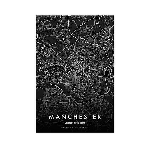 Manchester City Map Dark Poster Leinwand Poster Wandkunst Dekor Druck Bild Gemälde für Wohnzimmer Schlafzimmer Dekoration Unrahmen: 50 x 75 cm von Generic