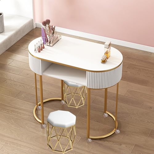 Manicure Table Station Modern Nail Tech with Drawers and Open Shelves Professional Wooden Nail Desk Workfor Beauty Salon and Spa Locking Castors Glass Top/Wood Finish von Generic