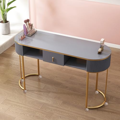 Manicure Table Station Modern Nail Tech with Drawers and Shelves Professional Spa for Beauty Salon Locking Castors and Glass Top Wooden Hand Nail Desk Work von Generic