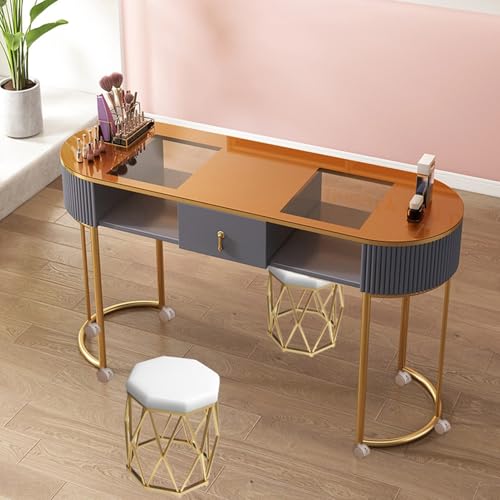Manicure Table Station Modern Nail Tech with Drawers and Shelves Professional Wooden Nail Desk Workfor Beauty Salon Spa Locking Castors and Glass Top Artist Hand Desk von Generic