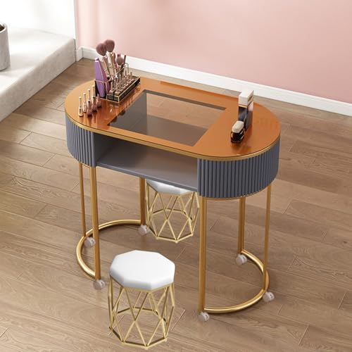 Manicure Table Station Modern Nail Tech with Locking Drawers and Glass Top Professional Wooden Nail Desk for Beauty Salon Spa Artist Hand Work von Generic