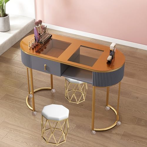 Manicure Table Station Modern Professional Nail Tech with Drawers and Shelves Locking Castors and Glass Top for Beauty Salon Spa von Generic