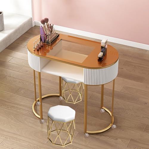 Manicure Table Station Modern Professional Nail Tech with Locking Drawers and Glass Top Wooden Artist Hand Desk for Beauty Salon Spa Open Shelves and Locking Castors for Mobil von Generic