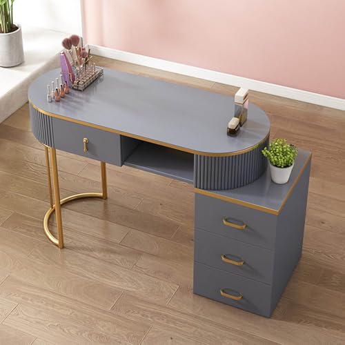 Manicure Table Station Nail Technician Desk with Storage - Professional Modern, Wooden Beauty Workfor Salon & Home Spa, Features Drawers & 3-Tier Cabinet(Grey with Cabinet,100Cm) von Generic