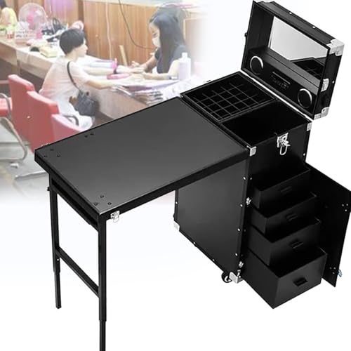 Manicure Table Station Porrolling -Foldable Nail Desk and Lockable Makeup Train Case for Travel(Black) von Generic