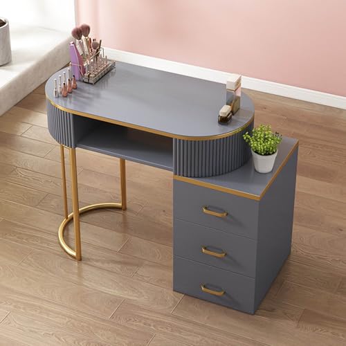 Manicure Table Station Professional Nail Tech Desk \U2013 Modern Wooden with Drawers & 3-Tier Storage | Beauty Workfor Salon, Spa & Home Nail Art(Grey with Cabinet,80Cm) von Generic