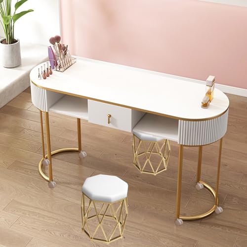 Manicure Table Station Professional Nail Tech with Locking Drawers and Glass Top Modern Wooden Nail Desk for Beauty Salon Spa Artist Hand Workwith Open Shelves and Cas von Generic