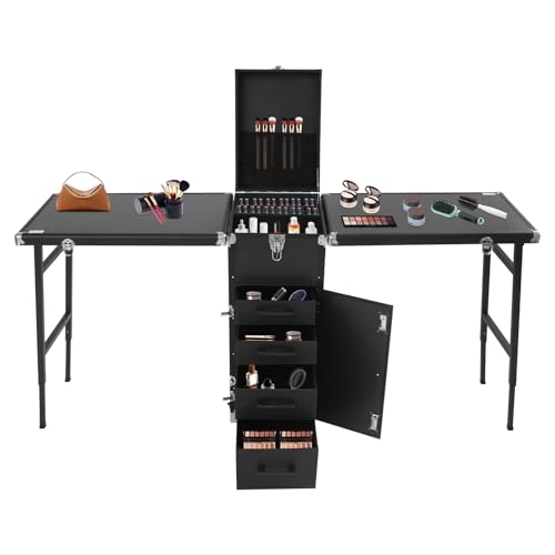 Manicure Table Station Professional with Drawers,Mobile Nail,Pormakeup Case,4 Universal Casters(Black) von Generic