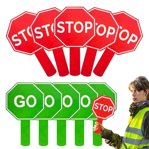 Manuelles Stoppschild | 10 Stück Warnschild für Verkehrssicherheitsbeamten, wasserdicht, doppelseitig, mit Griff für Parkkontrolle und Verkehrssicherheit von Generic