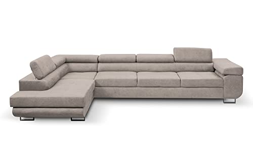 MargaretHadas24 Ecksofa Marlene IV L-Form mit verstellbaren Kopfstützen Schlaffunktion Bettkasten 347 cm Links (Farbe: beige Vena 07) von Margaret Hadas24