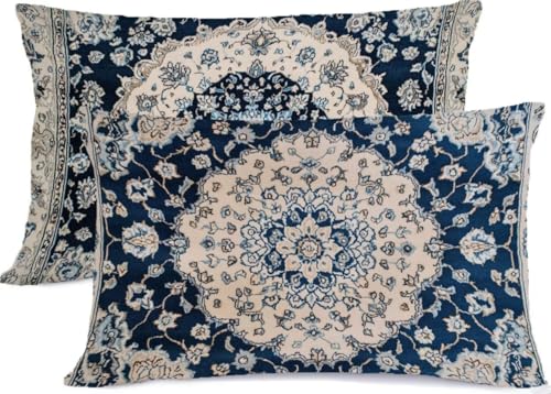 Marineblau Kissenbezug 50 x 70 Böhmen Kissen 50x70, Leinen KopfKissenbezug 2er Set Kissenbezüge mit Reißverschluss, Zierkissenbezüge Seitenschläferkissen Bezug Dekokissen, für Deko Wohnzimmer R-277 von Generic