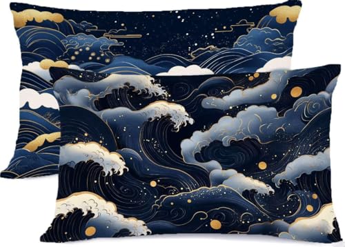 Marineblau Kissenbezug 50 x 70 Ozean Kissen 50x70, Leinen KopfKissenbezug 2er Set Kissenbezüge mit Reißverschluss, Zierkissenbezüge Seitenschläferkissen Bezug Dekokissen, für Deko Wohnzimmer R-291 Marineblau Kissenbezug 50 x 70 Ozean Kissen 50x70, Leinen KopfKissenbezug 2er Set Kissenbezüge mit Reißverschluss, Zierkissenbezüge Seitenschläferkissen Bezug Dekokissen, für Deko Wohnzimmer R-291 von Generic
