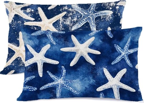 Marineblau Kissenbezug 50 x 70 Tier Kissen 50x70, Leinen KopfKissenbezug 2er Set Kissenbezüge mit Reißverschluss, Zierkissenbezüge Seitenschläferkissen Bezug Dekokissen, für Deko Wohnzimmer R-283 von Generic