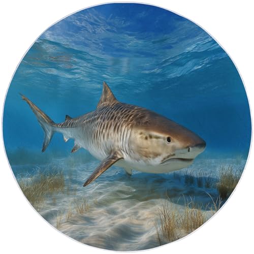 Marineblau Runder Teppich, 160 cm Rutschfester Natur Meerestiere Haie Bedruckt Wohnzimmerteppich, Extra Weicher Flauschiger Kreis für Schlafzimmer Esszimmer Studie Marineblau Runder Teppich, 160 cm Rutschfester Natur Meerestiere Haie Bedruckt Wohnzimmerteppich, Extra Weicher Flauschiger Kreis für Schlafzimmer Esszimmer Studie von Generic
