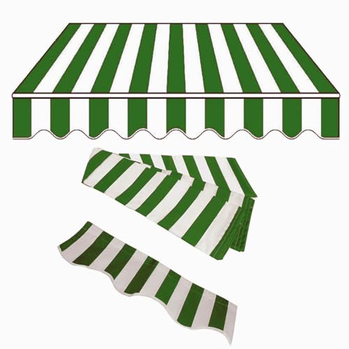 Markisen Ersatzstoff 3x2.5m 2.5x2m 2x1.5m Markisenbespannung Sonnenschutz Markiesenstoff Wasserdicht Polyester mit PU-Beschichtung Blau Rot Schwarz(Green White,19.6x9.8ft/6x3.0m) von Generic