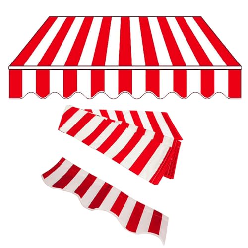 Markisen Ersatzstoff 3x2.5m 2.5x2m 2x1.5m Markisenbespannung Sonnenschutz Markiesenstoff Wasserdicht Polyester mit PU-Beschichtung Blau Rot Schwarz(Red White,19.6x9.8ft/6x3.0m) von Generic