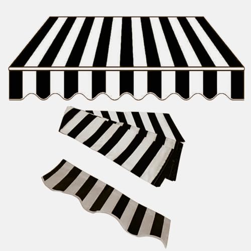 Markisen Ersatzstoff 3x2m 2x1.5m Markisenbespannung Sonnenschutz Markiesenstoff Wasserdicht Polyester Blau Rot Schwarz(Black White,9.8x5ft/3x1.5m) von Generic