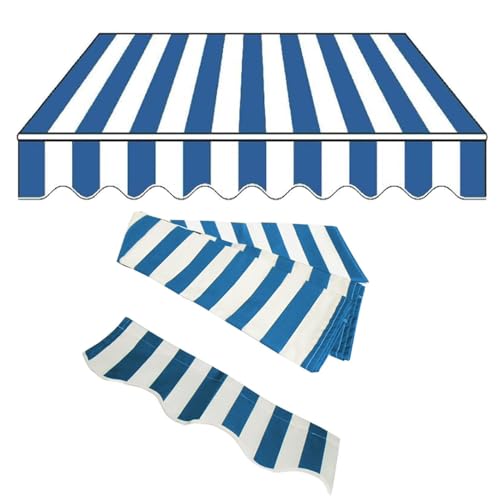 Markisen Ersatzstoff 3x2m 2x1.5m Markisenbespannung Sonnenschutz Markiesenstoff Wasserdicht Polyester Blau Rot Schwarz(Blue White,10x8.2ft/3x2.5m) von Generic