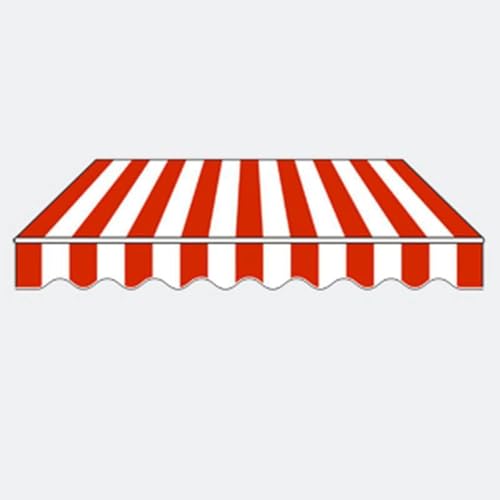 Markisen Ersatzstoff Markisenbespannung mit Volant Sonnenschutz Markisentuch Markiesenstoff für Hof, Deck, Balkon Wasserdicht Polyester mit PU-Beschichtung(Red and White,6.0 x 2.0 m) von Generic