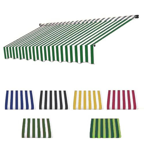 Markisen Ersatzstoff Markisenstoff wasserabweisend Sonnenschutz Stoff Außen Markisenbespannung für Hof, Deck, Balkon Rot Blau gelb weiß Streifen(Green White,8x6.5ft/2.5x2m) von Generic