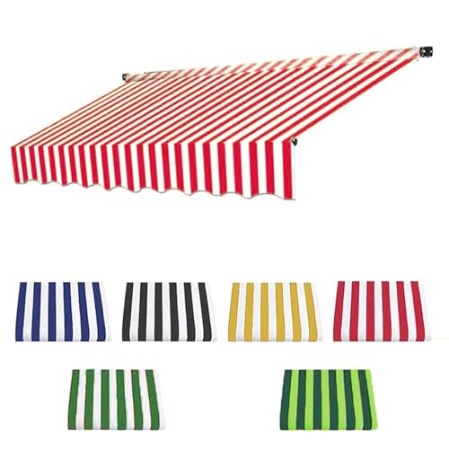 Markisen Ersatzstoff Markisenstoff wasserabweisend Sonnenschutz Stoff Außen Markisenbespannung für Hof, Deck, Balkon Rot Blau gelb weiß Streifen(Red White,12x10ft/3.6x3.0m) von Generic