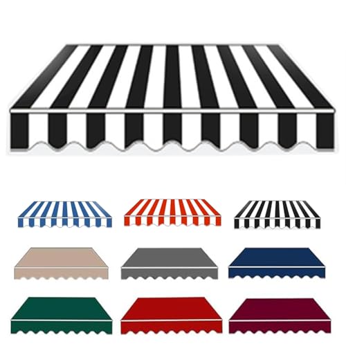 Markisen Ersatzstoff Polyester wasserabweisend Markisentuch Sonnenschutz Markiesenstoff für Hof, Deck, Balkon, UV Schutz(Black White,8x9ft/2.5x2.7m) von Generic