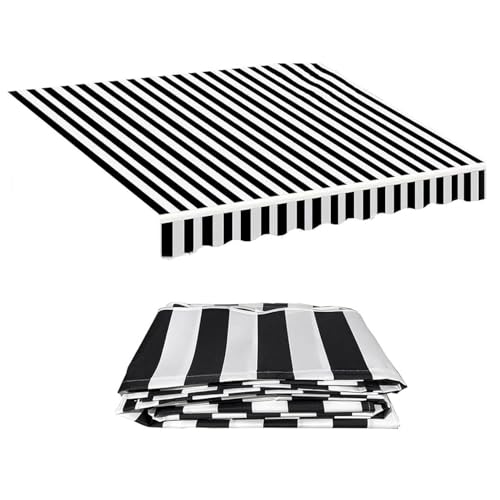 Markisen Ersatzstoff mit Volant Ersatz Markisentuch wasserabweisend Markisenbespannung ersatzstoff für Hof, Deck, Balkon(Black White,10x8ft/3x2.4m) von Generic
