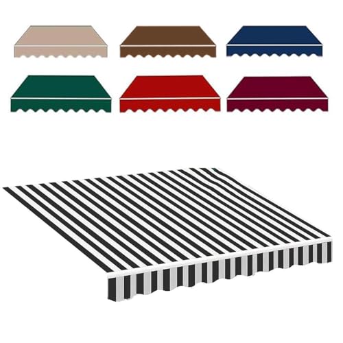 Markisenbespannung 3x2.5m 4x3.0m Wasserabweisend Markisestoff Markisen Ersatzstoff mit Volant Markisentuch für Hof, Deck, Balkon Sonnenschutz(Black White,10x8.2ft/3x2.5m) von Generic