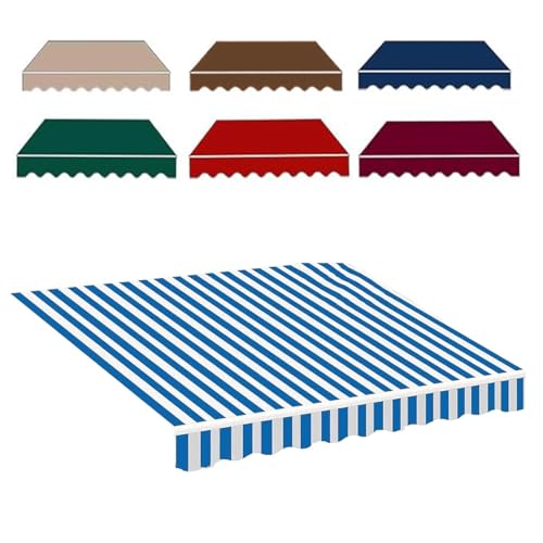 Markisenbespannung 3x2.5m 4x3.0m Wasserabweisend Markisestoff Markisen Ersatzstoff mit Volant Markisentuch für Hof, Deck, Balkon Sonnenschutz(Blue White,6.6x5ft/2x1.5m) von Generic
