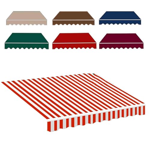 Markisenbespannung 3x2.5m 4x3.0m Wasserabweisend Markisestoff Markisen Ersatzstoff mit Volant Markisentuch für Hof, Deck, Balkon Sonnenschutz(Red White,14x10ft/4.3x3.0m) von Generic