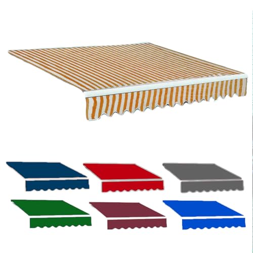 Markisenstoff Sonnenschutz 2.5 X 2m/ 3 X 2.5m/ 3 X 2m Markisenbespannung ersatzstoff Markisentuch Polyester UV Schutz für Hof, Deck, Balkon(Orange White,9.8x5ft/3x1.5m) von Generic