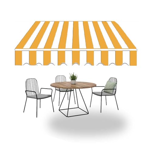 Markisentuch Für Balkon, Markisentuch Markisen Ersatzstoff, Markisenbespannung Für Terrasse Wasserabweisend Polyester Canva(Yellow,400x250cm(13x8ft)) von Generic