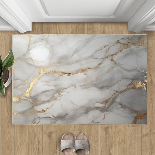 Marmor Teppich Goldstruktur Kleine Teppiche Moderner Minimalismus 50x80 Rug Marmor Vorleger Maschinenwaschbarer Rutschfester Teppich Für Stark Frequentierte Bereiche von BEQUTIY