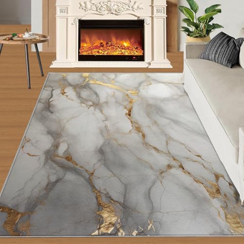 Marmor Teppich Goldstruktur Schlafzimmerteppiche Moderner Minimalismus 120x170 Rug Marmor Vorleger Maschinenwaschbarer Rutschfester Teppich Für Stark Frequentierte Bereiche von BEQUTIY