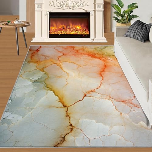 Marmor Teppich Orange-Gelb-Farbverlauf Schlafzimmerteppiche Moderner Stil Orange-Gelb-Textur 120x170 Rug Marmor Vorleger Maschinenwaschbarer Rutschfester Teppich Für Stark Frequentierte Bereiche von BEQUTIY
