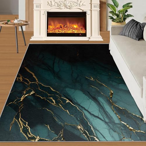 Marmorstruktur Teppich Goldriss Schlafzimmerteppiche Moderner Stil Grün 150x240 Rug Marmor Vorleger Maschinenwaschbarer Rutschfester Teppich Für Stark Frequentierte Bereiche von BEQUTIY