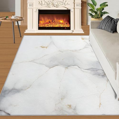 Marmorstruktur Teppich Minimalismus Kinderzimmerteppiche Grau-Weiß Moderner Stil Grau-Weiß-Textur 100x140 Rug Marmor Vorleger Maschinenwaschbarer Rutschfester Teppich Für Stark Frequentierte Bereiche von BEQUTIY