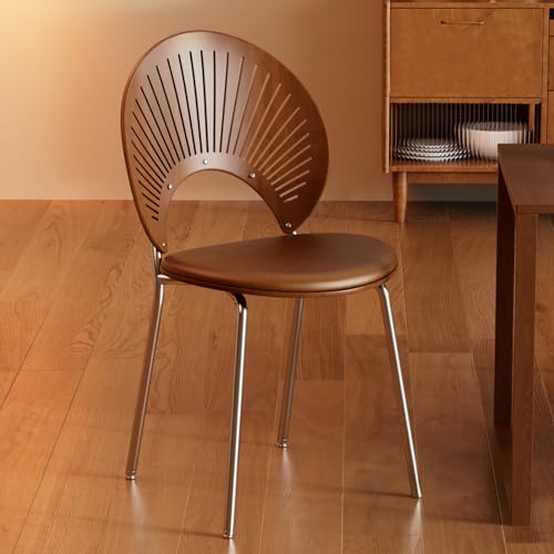 Massivholz Esszimmerstühle 4er Set mit Lederstühlen und Metallbeinen, Mitte Jahrhundert Shell Polstermöbel Polsterstühle für Küche Wohnzimmer Schlafzimmer und Büro Braun von Generic