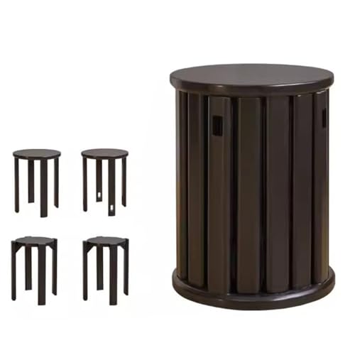 Massivholz Stapelbarer Esszimmerstuhl 4er Set Moderne Multifunktionale Runde Hocker für Schlafzimmer und Wohnzimmer Couchtisch Beistelltisch Combo für Schlafsofa Nero Farbe von Generic