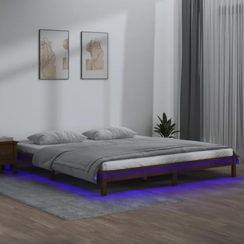 Massivholzbett mit LEDs Honigbraun 140x190 cm,820654 von Generic