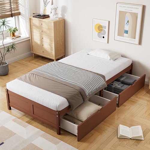 Massivholzbett mit Lattenrost und 2 Schubladen auf Rollen, minimalistisches Flachbett aus Kiefer und MDF, stabiles Design im Vintage-Stil, ideal für Jugendliche und Erwachsene Massivholzbett mit Lattenrost und 2 Schubladen auf Rollen, minimalistisches Flachbett aus Kiefer und MDF, stabiles Design im Vintage-Stil, ideal für Jugendliche und Erwachsene von Generic